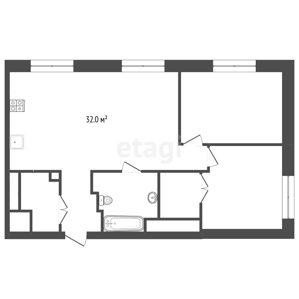 3-комнатная квартира, 60 м² — планировка